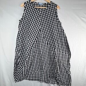 Black and White Gingham Sleeveless Asymmetrical High Low Midi Dress  Size M